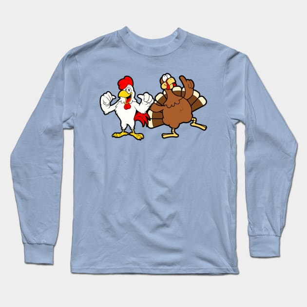 Rooster And Turkey Long Sleeve T-Shirt by BigOrangeShirtShop